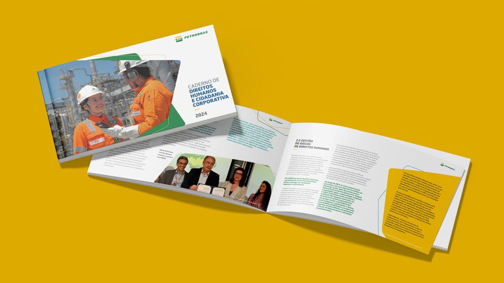 Capa e miolo das Internas do Relatório Petrobras e Caderno de Direitos Humanos - Estúdio Thapcom