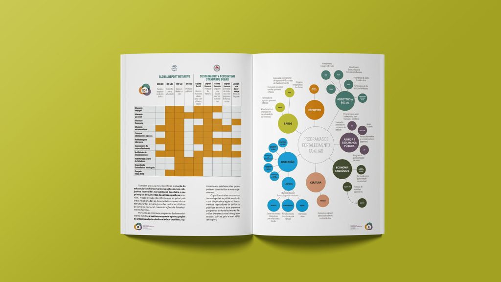 Infográficos complexos no Relatório de Impacto Social IDF - Design Estúdio Thapcom